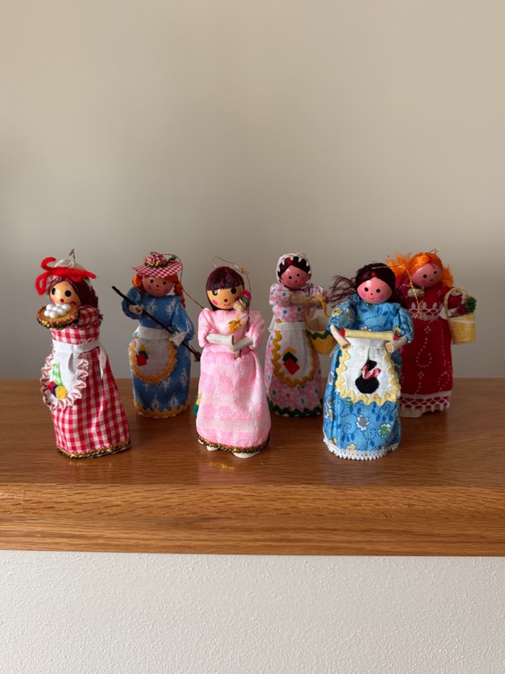 Vintage Wooden Head Doll Ornaments